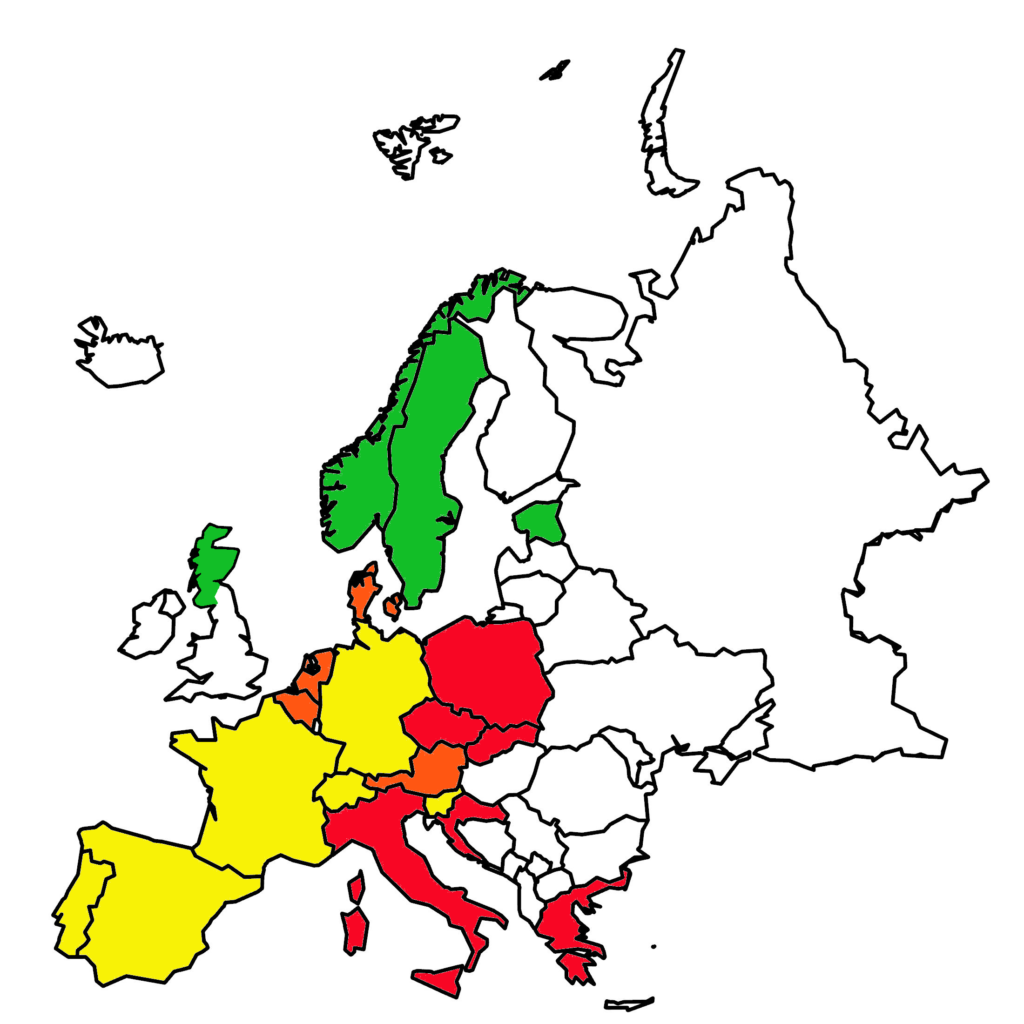 Wild Camping Laws in Europe: Country-by-Country Guide Map showing wild camping legality across European countries - permissive, gray area, and restrictive zones