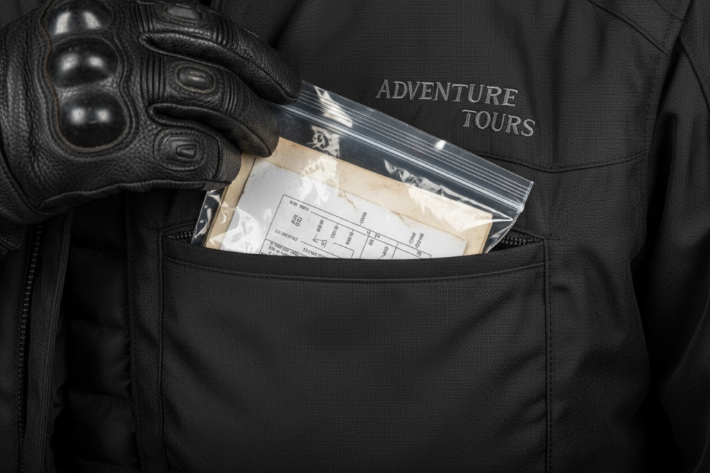 Motorcycle Trip Packing List: The Complete Guide Motorcycle travel documents in a waterproof pouch, jacket inner pocket