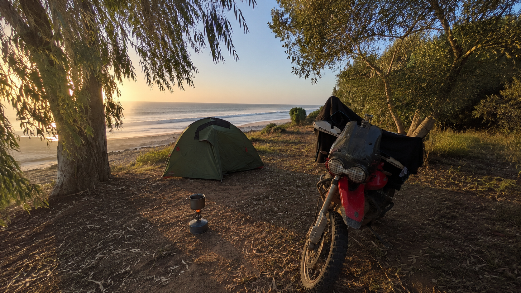 Ride on a Budget Motorcycle parked outside cheap accommodation on a European touring trip
