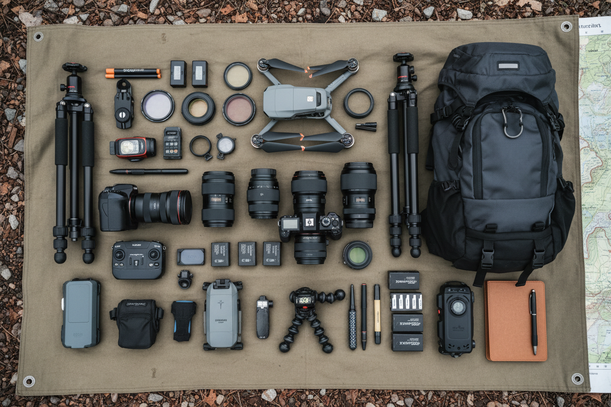 Adventure Photography Equipment Flatlay