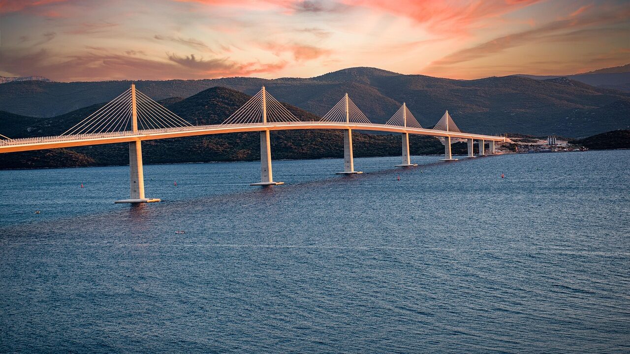 Pelješac Peninsula coastal road in Croatia with views over the channel toward Korčula island