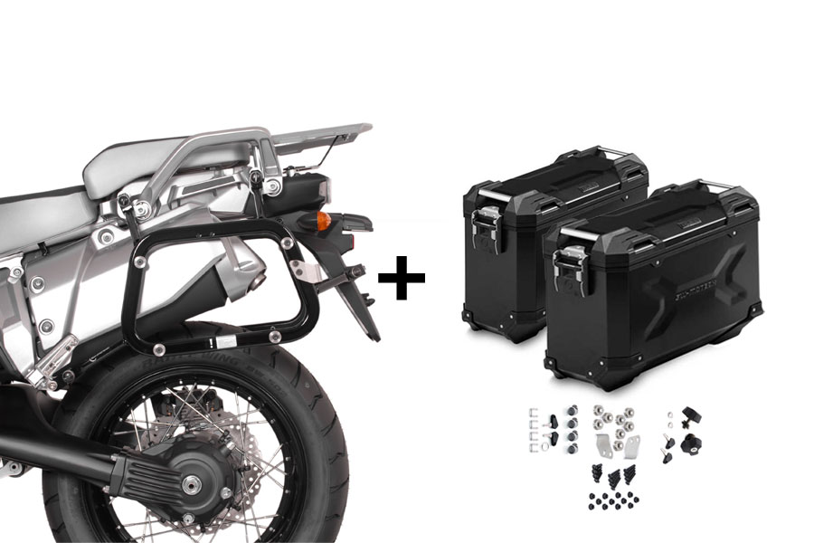 Bike-specific motorcycle pannier frame showing subframe mounting points and quality construction for secure motorcycle luggage mounting