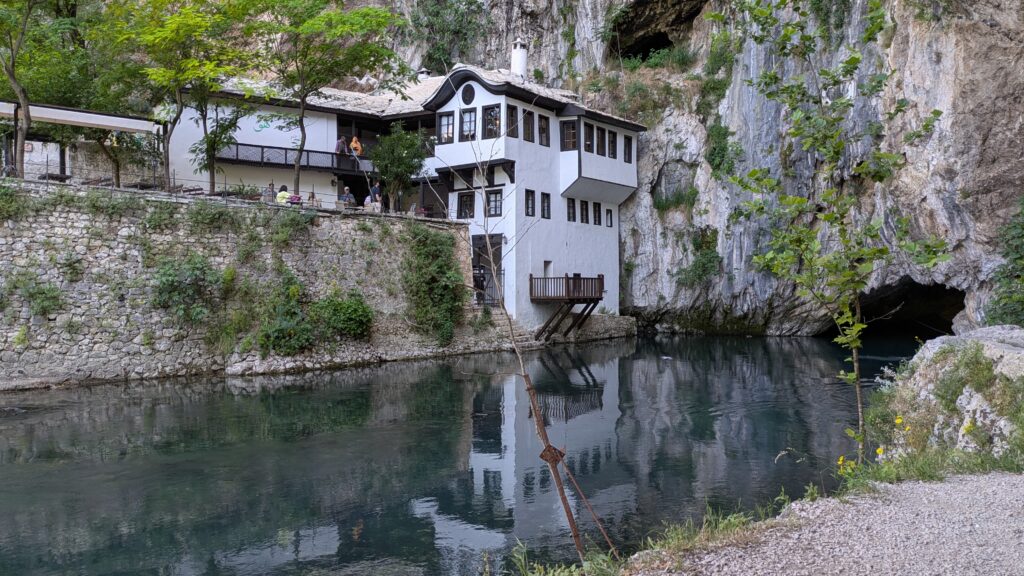 Bosnia and Montenegro Motorcycle Travel Guide Blagaj tekke Dervish monastery built into cliff face at the source of the Buna river near Mostar Bosnia