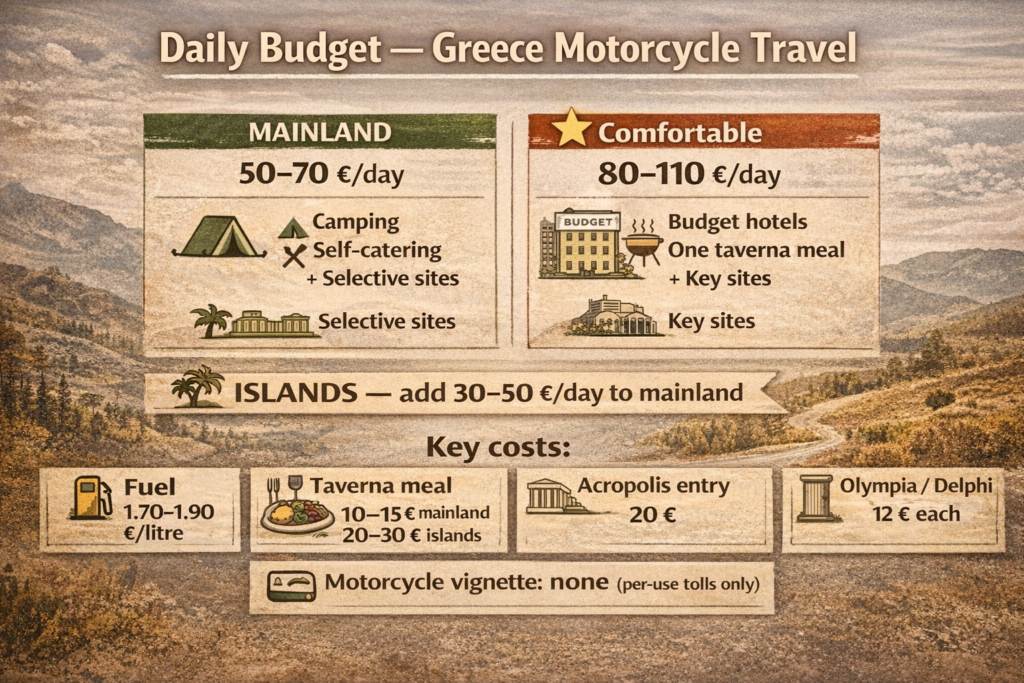 Greece Motorcycle Travel Guide: Routes and Tips greece-motorcycle-travel-daily-budget-breakdown